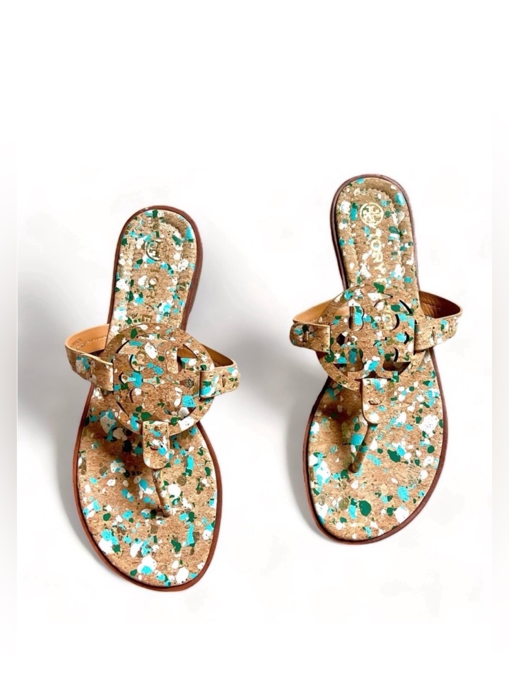 Tory Burch Blue Confetti Miller Welt Cork Sandals - Picture 12 of 12